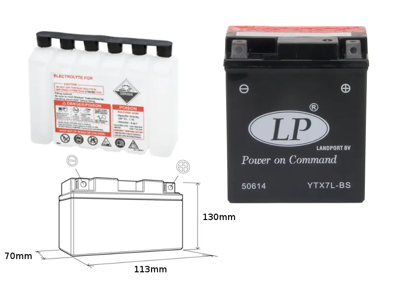 LANDPORT akumulátor YTX7L-BS (MA LTX7L-BS) 12V 6AH 113X70X130 (GTX7LBS) bezúdržbový - elektrolyt zvlášť (8) UE48 (LANDPORT akumulátor YTX7L-BS (MA)