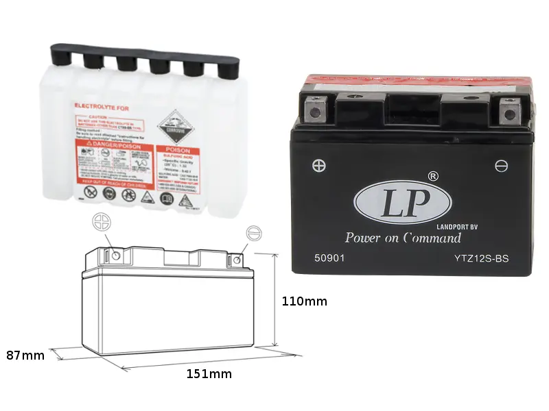 LANDPORT akumulátor YTZ12S-BS (MA LTZ12S-BS) 12V 11AH 150X87X110 (GTZ12S) bezúdržbový - elektrolyt zvlášť (4) UE48 ( )
