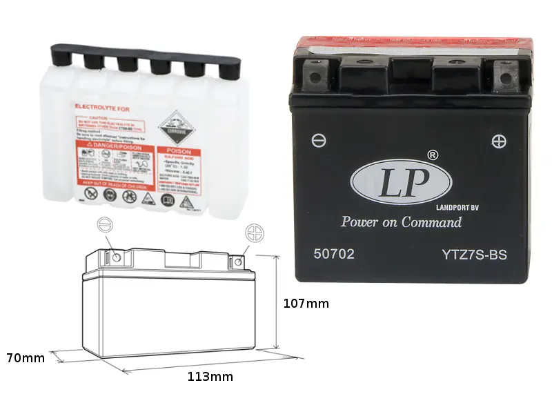 LANDPORT akumulátor YTZ7S-BS (MA LTZ7S-BS) (MA LTZ7S-BS) 12V 6AH 113X70X105 (GTZ7S) bezúdržbový - elektrolyt zvlášť (6) UE48 ( )