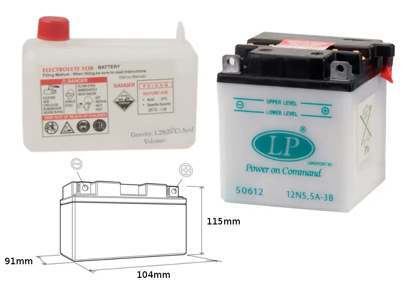 LANDPORT akumulátor 12N5,5A-3B (MD 12N5,5A-3B) 12V 5,5AH 105X91X115 obsluhovatelný - elektrolyt zvlášť (4) UE48 ( )