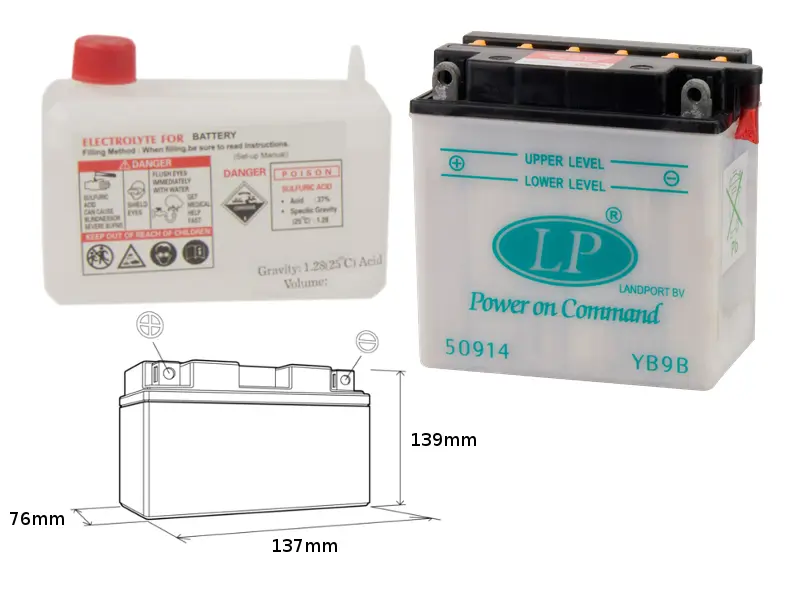 LANDPORT akumulátor YB9-B (MD LB9B) 12V 9AH 137X76X140 (12N9-4B-1) obsluhovaný - elektrolyt zvlášť (6) UE48 ( )