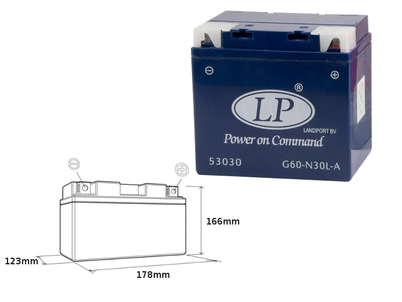 LANDPORT akumulátor gelový G60-N30L-A (MG L60-N30-3) 12V 30AH 187X130X170 bezúdržbový - nalit (2) ( )