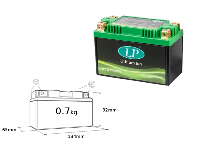 LANDPORT akumulátor lithium-iontový LiFePO4 LFP9 (ML LFP9) (134X65X92) (YTX9BS, YT9B4, YT7B4, YT9BBS, YT7BBS) (36 WH) (váha 700g) (4) ( )