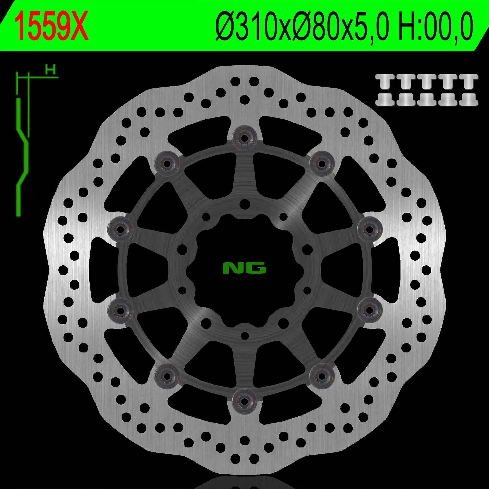 NG přední brzdový kotouč KAWASAKI Z 1000 ABS 15-17, Z 1000 15-17, ZX6R 13-17, Z800 12-18, GTR 1400 07-18, ZZR 1400 06-18 (310X80X5,0mm) WAVE plovoucí