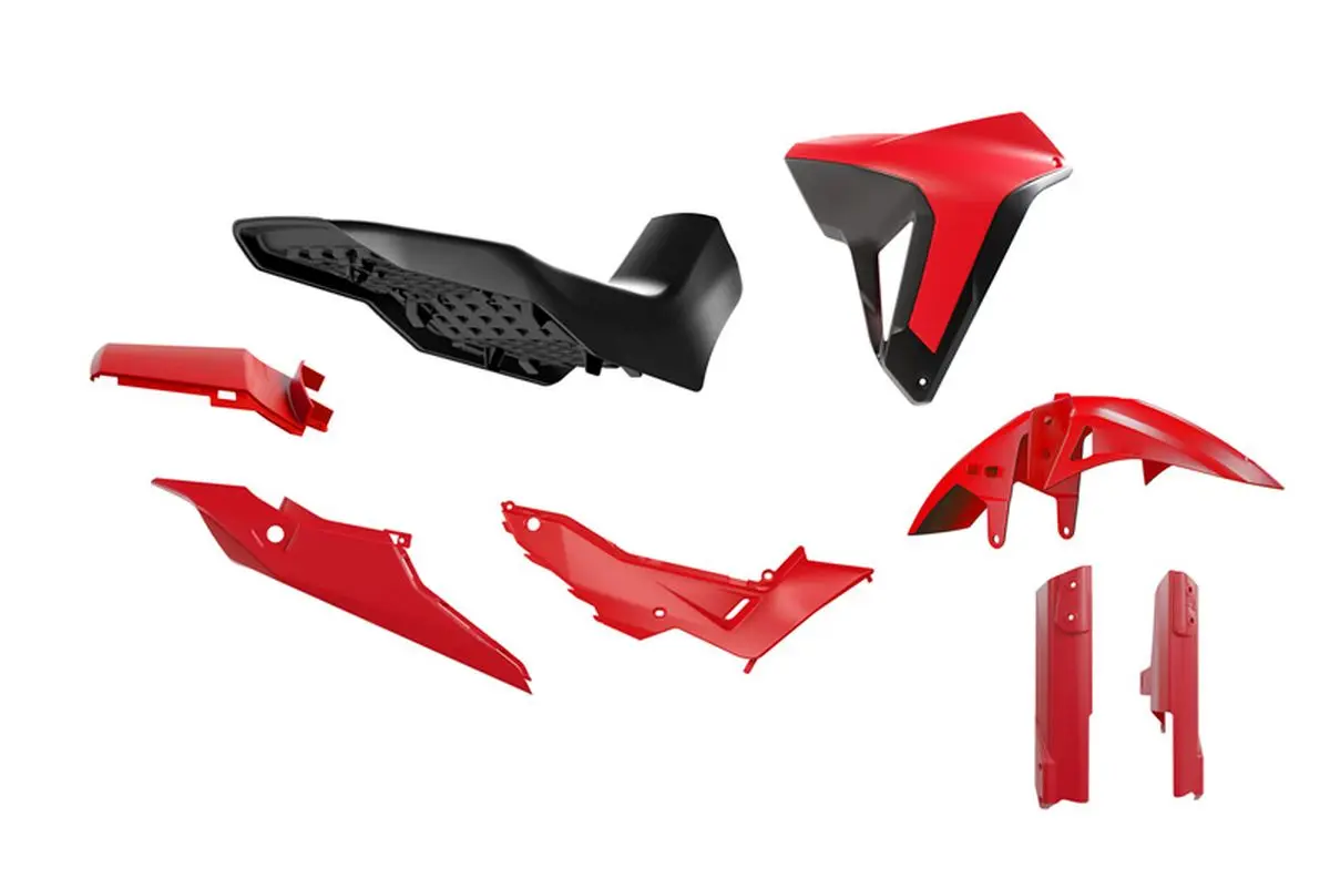 RACETECH (RTECH) kompletní sada plastů se sedlem REVOLUTION HONDA XL 750 TRANSALP 23-25 barva červená / černá ( )