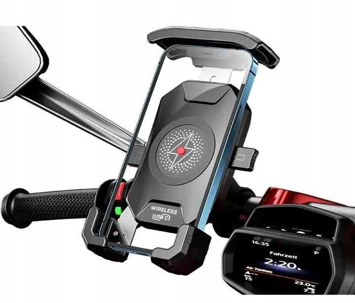BIKETEC držák motocyklový s bezdrátovou nabíječkou na telefon montovaný na řidítka nebo zrcátko typ: R15W-PD WIRELESS (EL) ( )