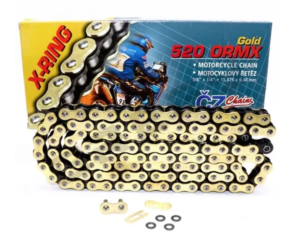 CZ hnací řetěz 520 ORMX (108 článků) ACTIVE RING (X-RING) zlatá do 600 ccm (ENDURO) + spona (CZ hnací řetěz 520 ORMX (108 článků) ACTIVE RING)