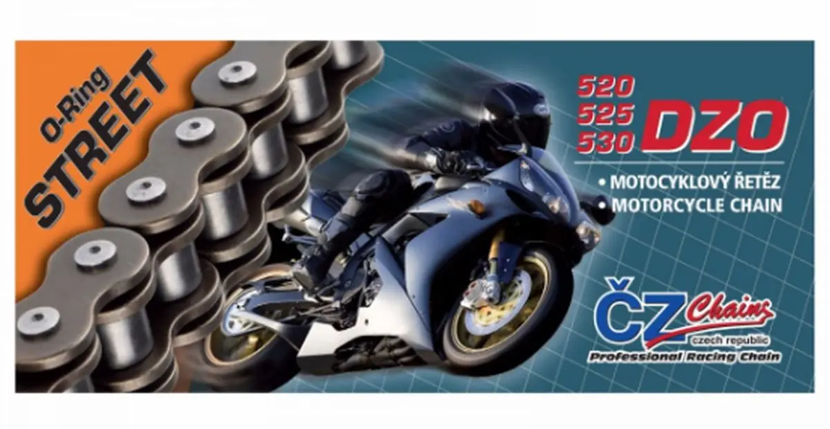 CZ hnací řetěz 525 DZO (118 článků) O-kroužek bronzový do 900 ccm (STREET) + nýtovací spojka (CZ hnací řetěz 525 DZO (118 článků) O-kroužek bronzový)