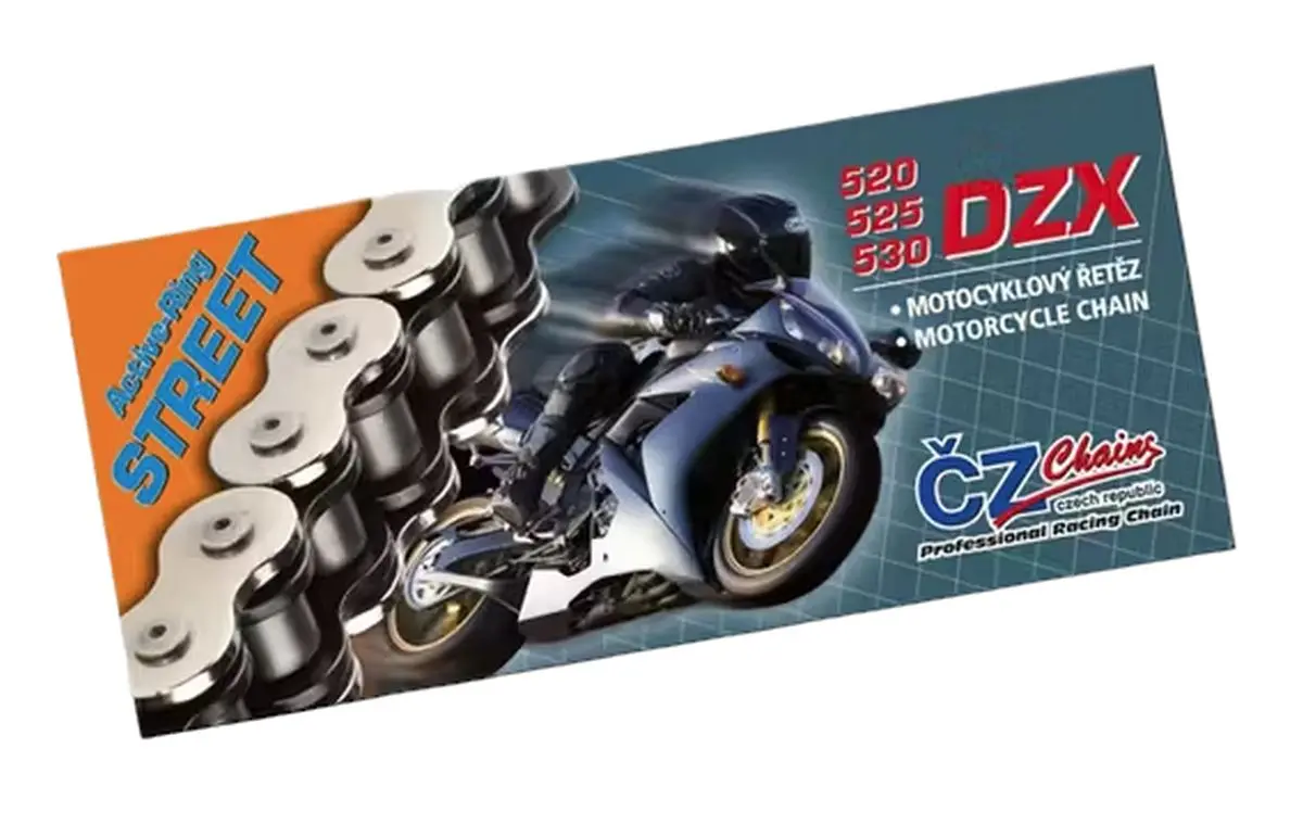 CZ hnací řetěz 525 DZX (124 článků) ACTIVE RING (X-RING) chrom do 1000 ccm + spojka ( )