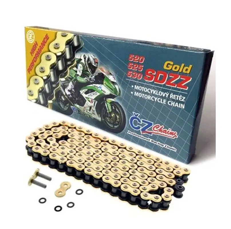 CZ hnací řetěz 525 SDZZ (110 článků) ACTIVE RING (X-RING) zlatý do 1200 ccm + nýtovací spojka ( )