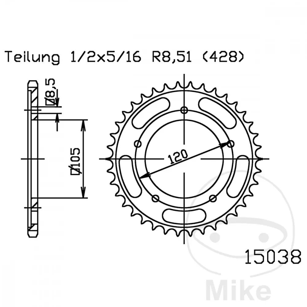 Esjot rozeta 56Z typ 428 černá Vnitřní průměr 105 rozteč děr 120 HERCULES ZX 50 95-96, SACHS ZX 50 96-00, ZX 125 2T 97-02, ZZ 125 2T 98-01 ( )