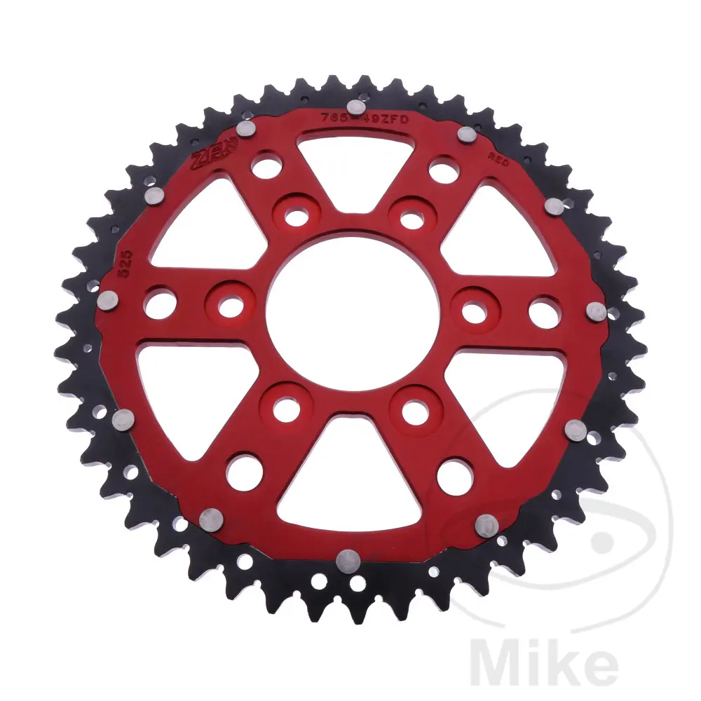 ZF Sprockets rozeta DUA 49Z pro řetěz 525 červená ZF vnitřní průměr 073 rozteč děr 103 DUCATI DESERT X 950 ABS 22-25, DESERT X 950 DISCOVERY ABS 25,