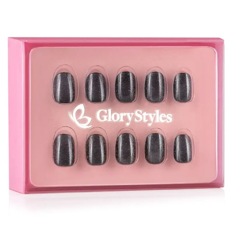 GloryStyles Nalepovací nehty - černý třpyt - 30 ks