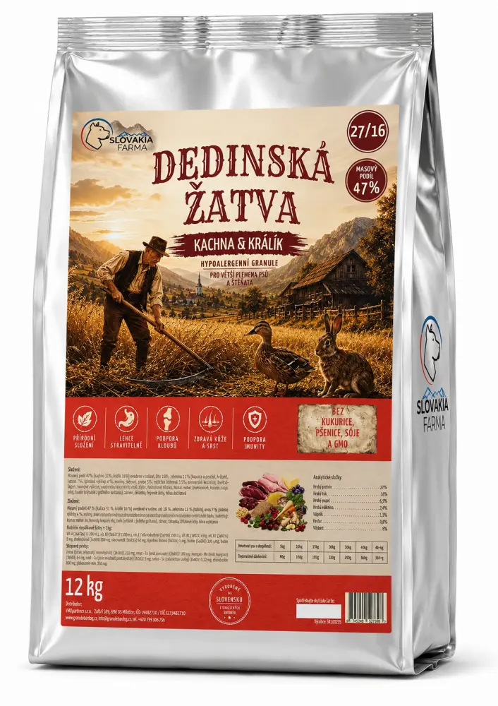 Hypoalergenní Granule Slovakia Farma - Pečená kačica a králik s žitom a prosom 27/16