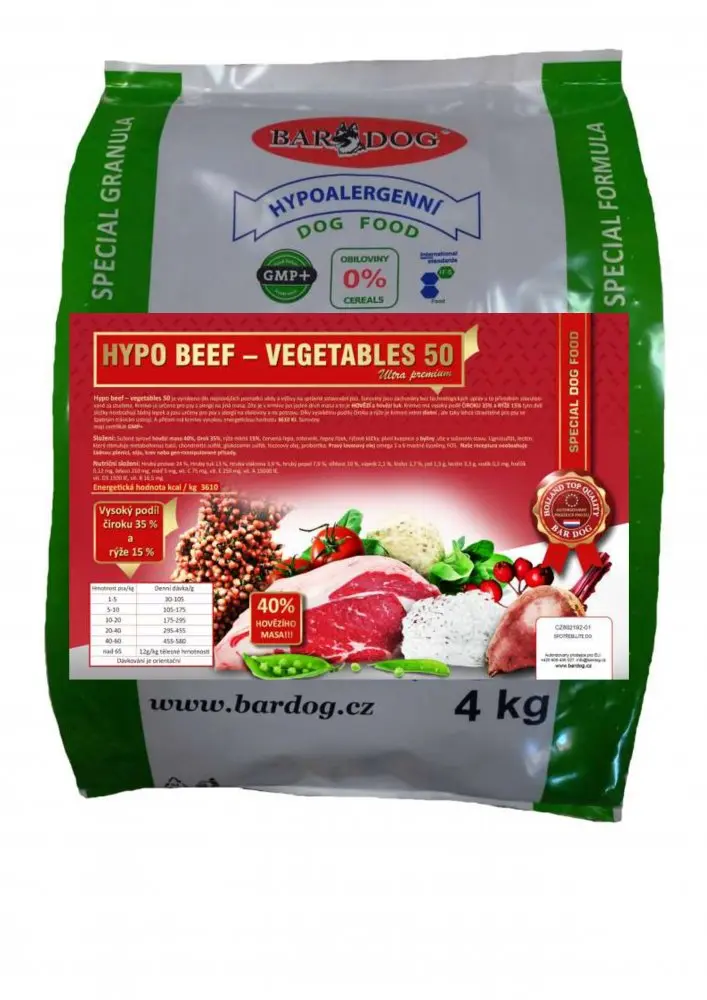 Granule Bardog Lisované granule za studena HYPO BEEF – VEGETABLES 50 - 4 kg