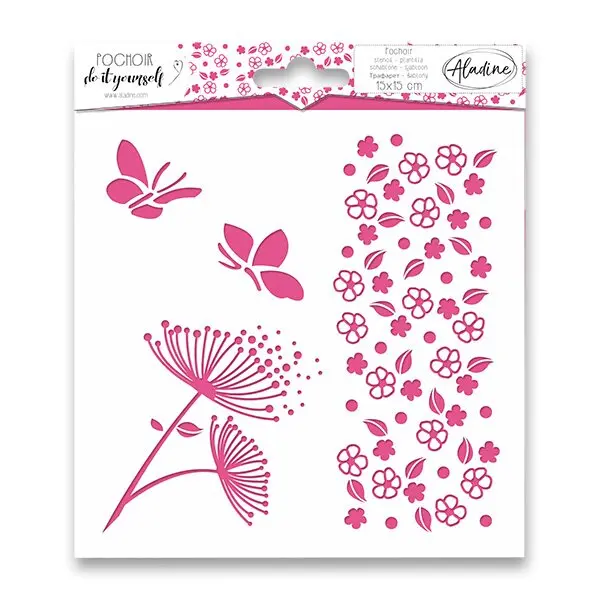 AladinE - plastová šablona - Pochoir Textile - Kytičky - 15 x 15 cm
