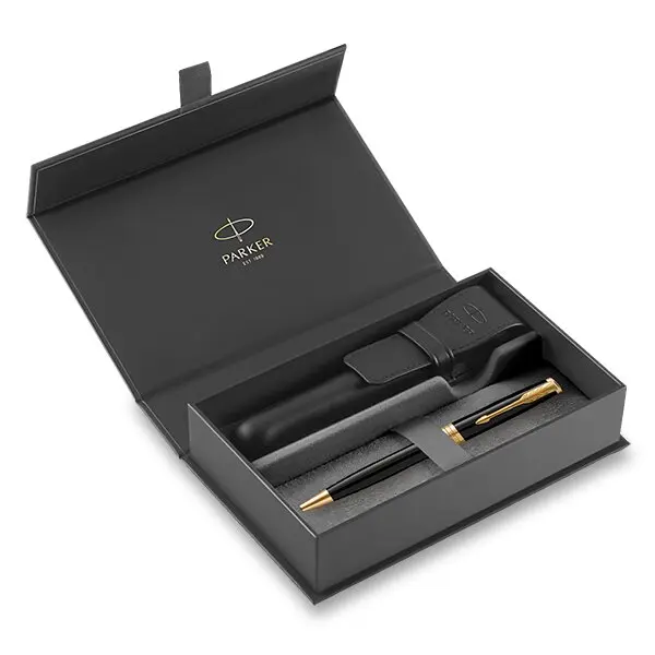 Parker Sonnet Black GT kuličkové pero, dárková sada s koženým pozdrem