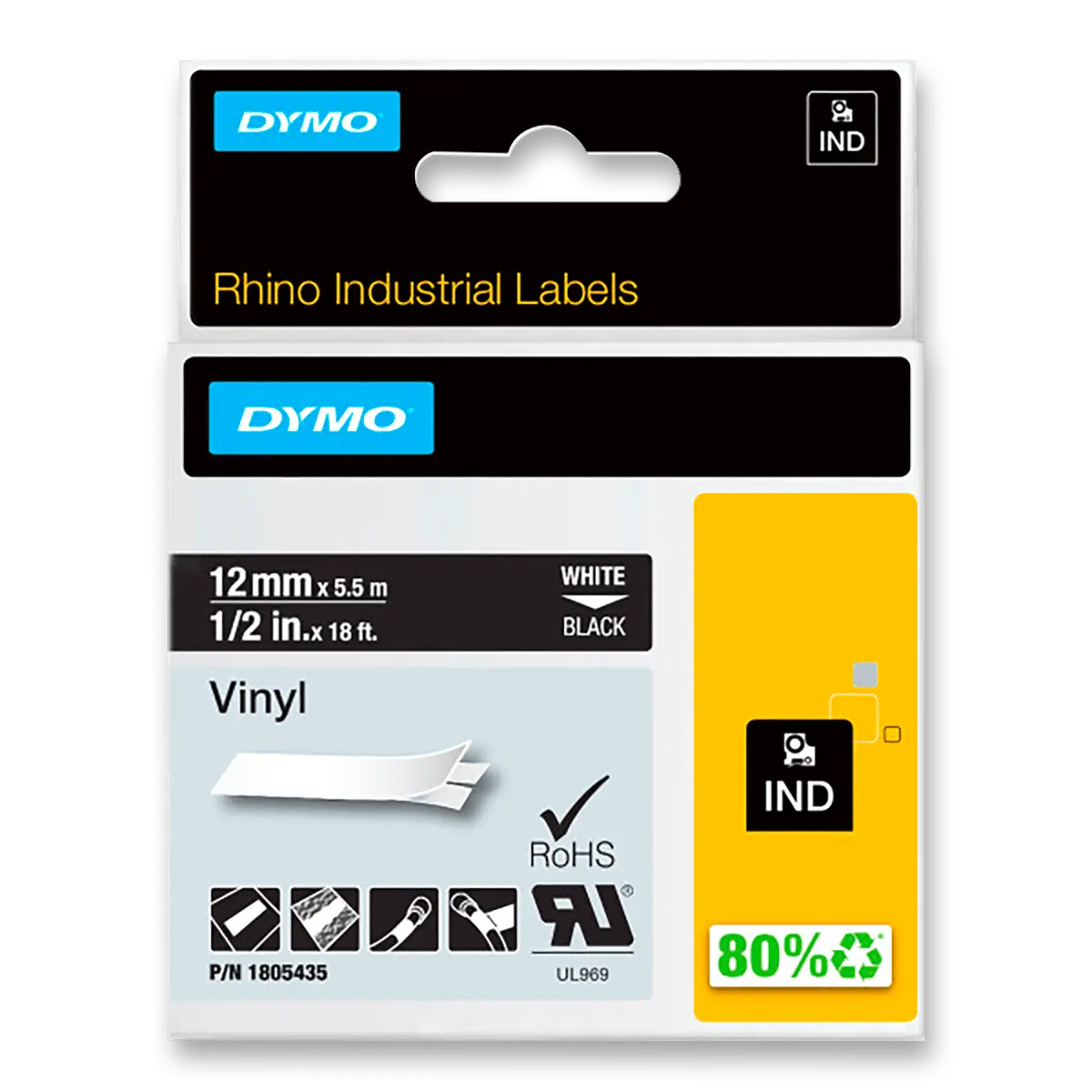 Dymo Rhino 1805435 - originální vinylová páska - bílo-černá, 12 mm x 5,5 m