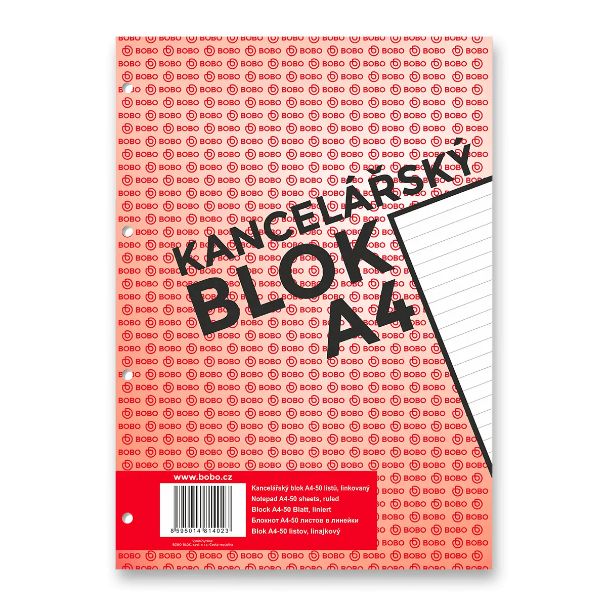 Bobo blok - lepený blok, děrovaný - A4, 50 l., linkovaný