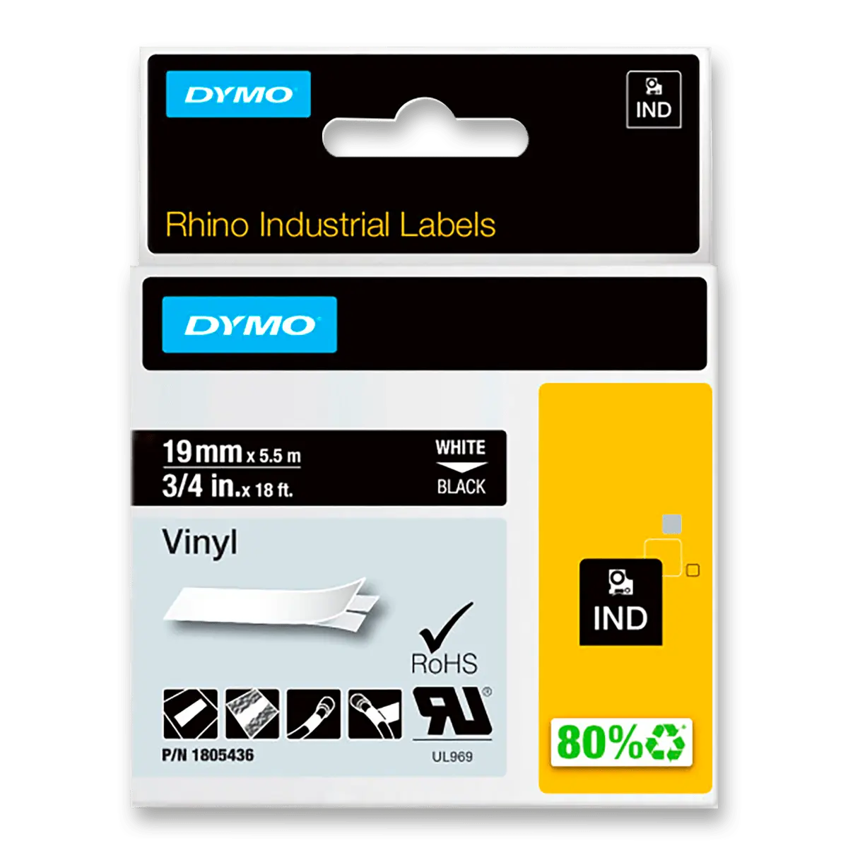 Dymo Rhino 1805436 - originální vinylová páska - bílo-černá,  19 mm x 5,5 m