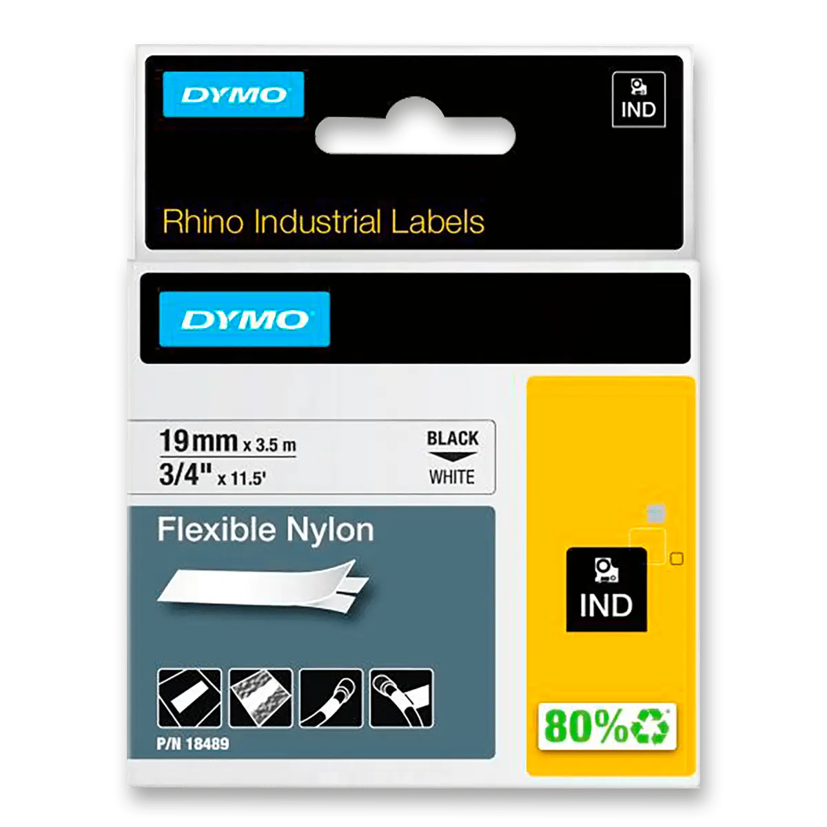 Dymo Rhino 18489 - originální nylonová flexibilní páska - černo-bílá, 19 mm x 3,5 m