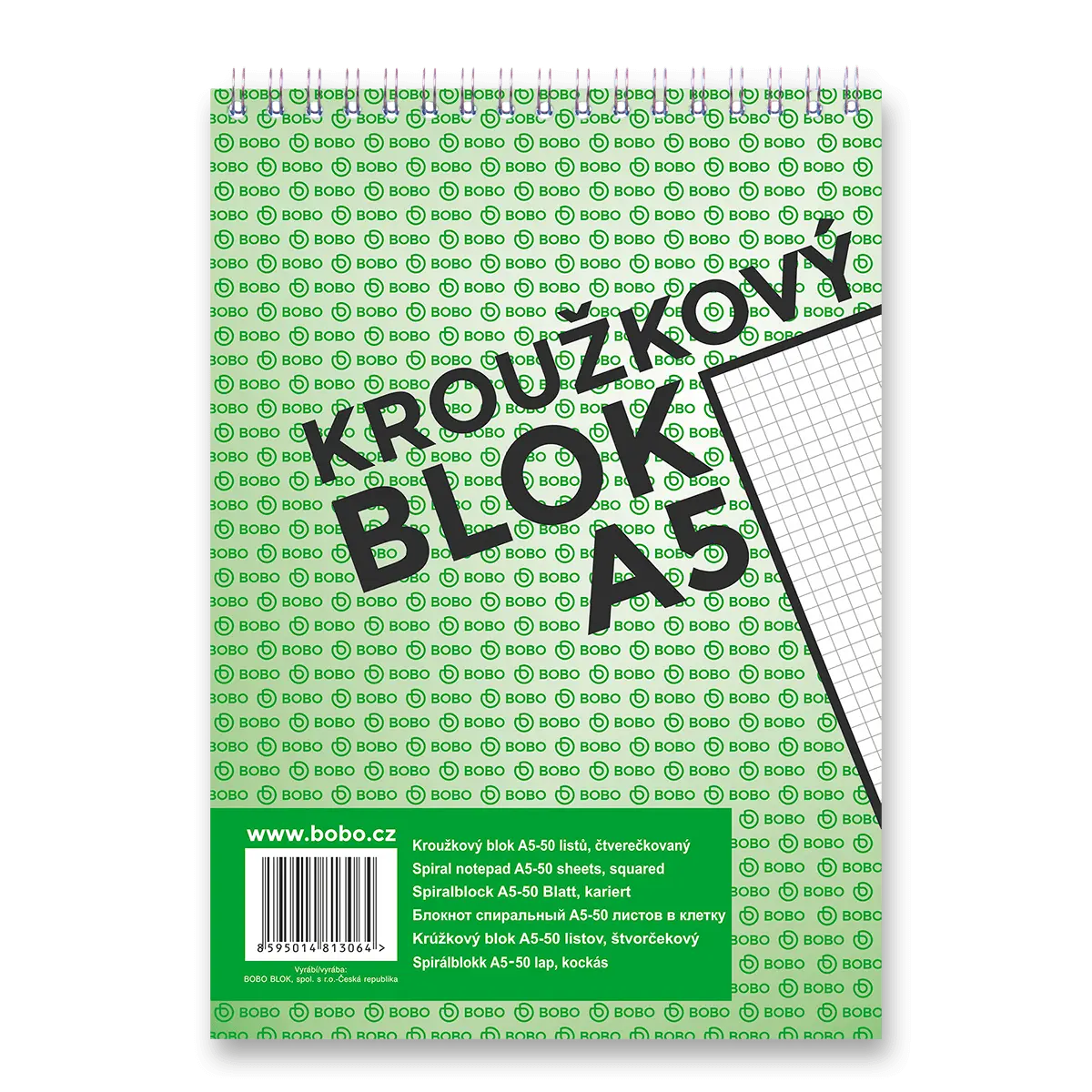BOBO Blok kroužkový, horní vazba, A5 50 l. čtverečkovaný