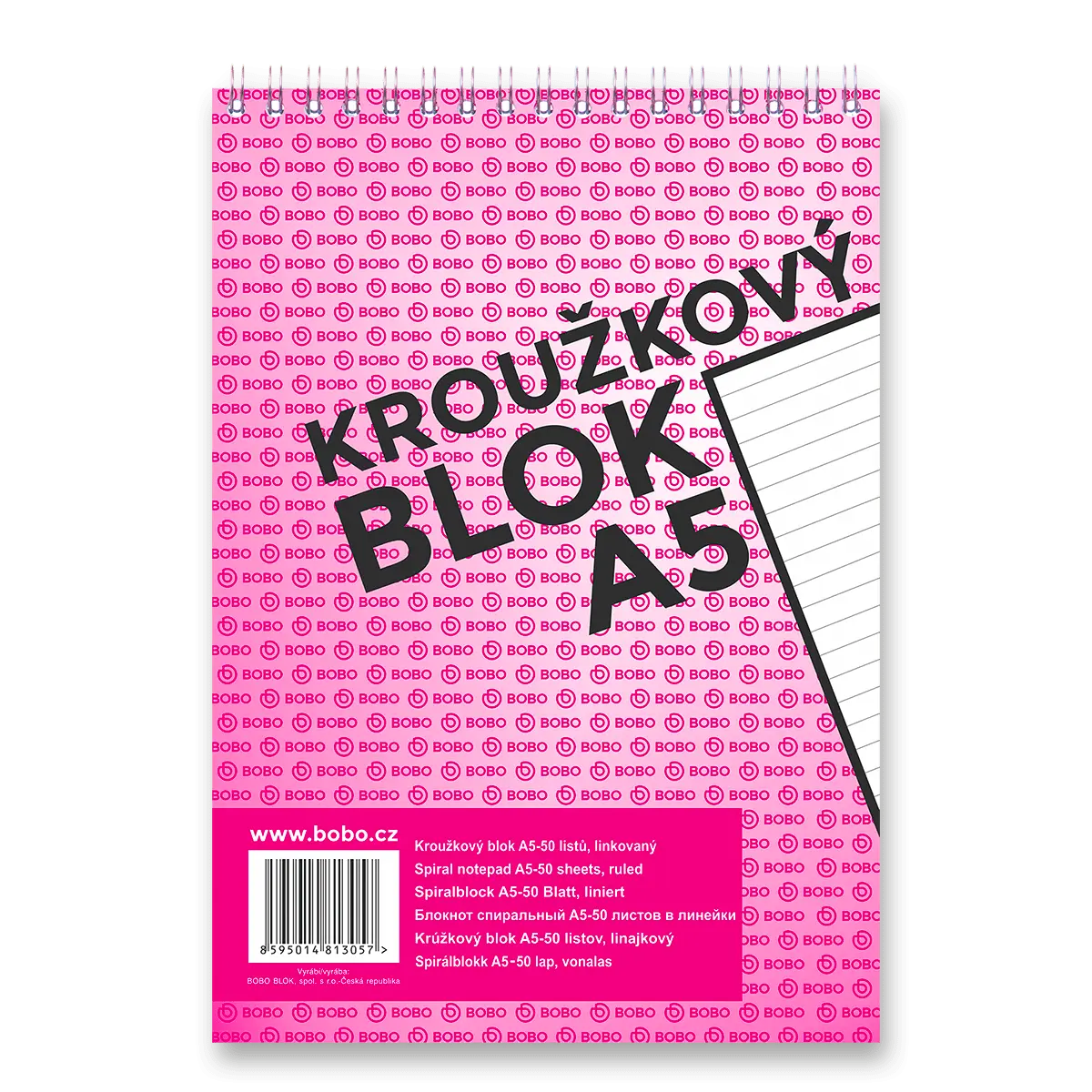 BOBO Blok kroužkový, horní vazba, A5 50 l. linkovaný