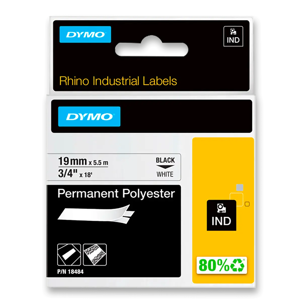 Dymo Rhino 18484 - originální polyesterová páska - černo-bílá, 19 mm x 5,5 m
