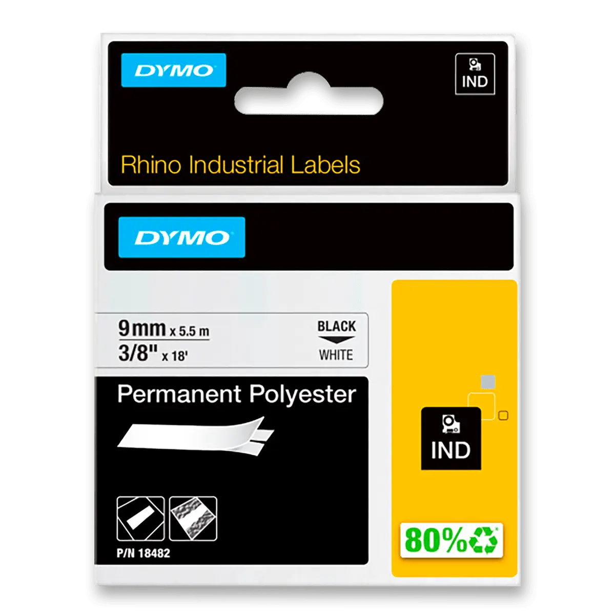 Dymo Rhino 18482 - originální polyesterová páska - černo-bílá, 9 mm x 5,5 m