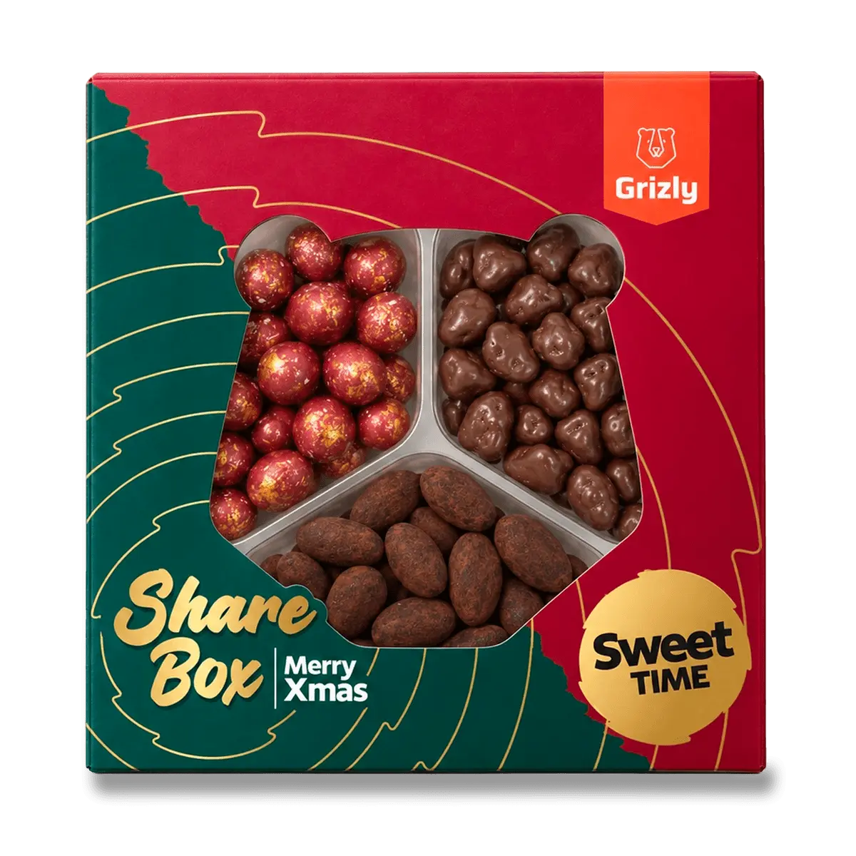 Grizly Vánoční Sharebox - směs ořechů a ovoce - sladká, 270 g