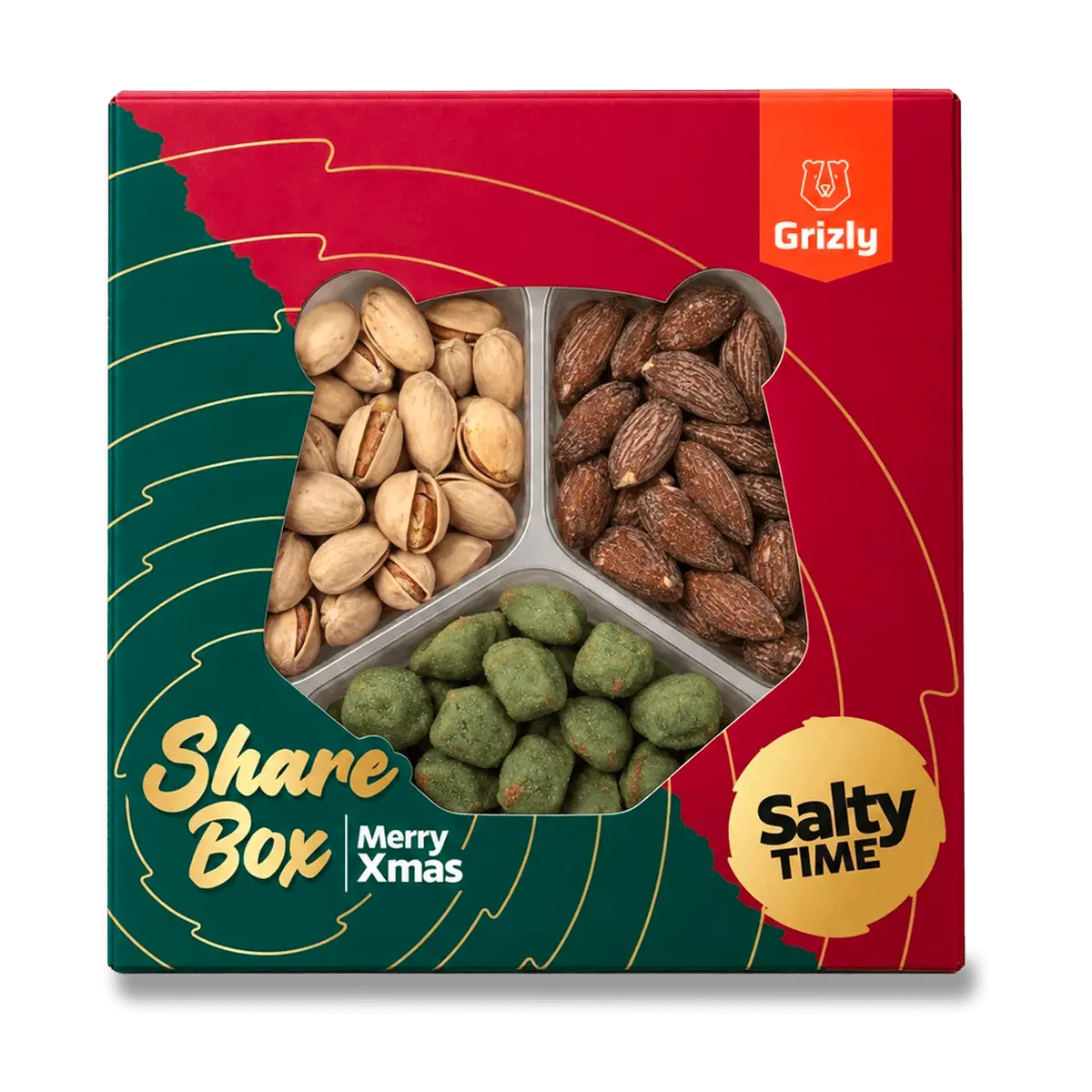 Grizly Vánoční Sharebox - směs ořechů - slaná, 200 g