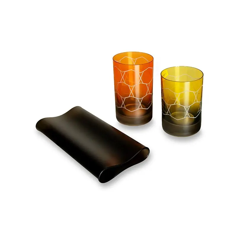 Stojánek na pera Crystalex Harmony designový set z českého rytého skla, oranžová/žlutá