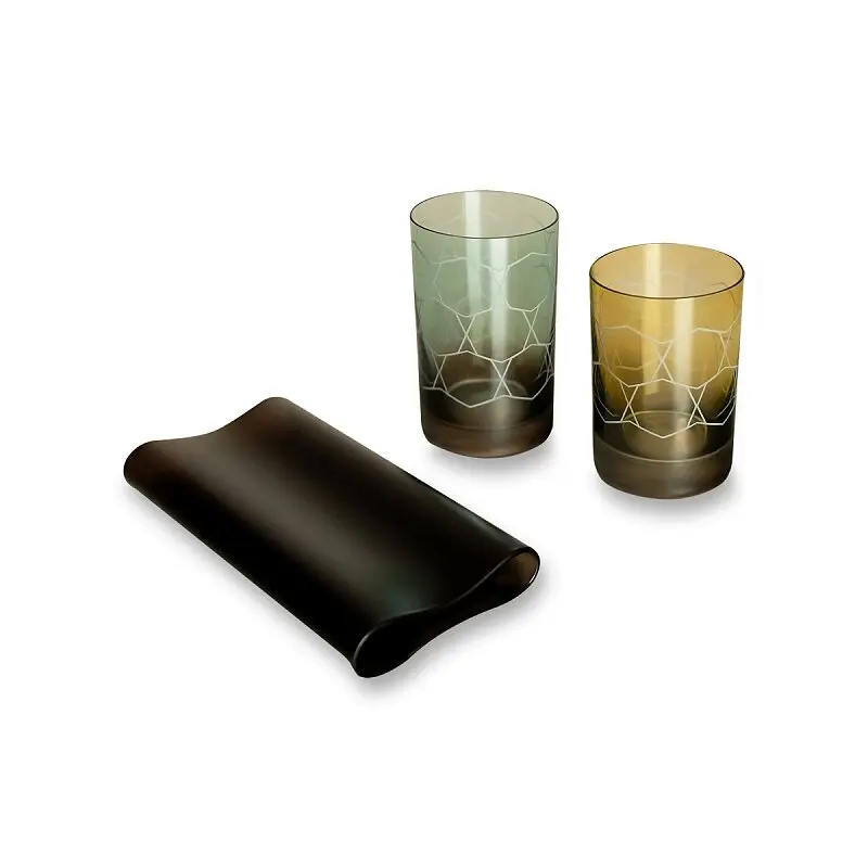 Stojánek na pera Crystalex Harmony designový set z českého skla, modrá/zelená
