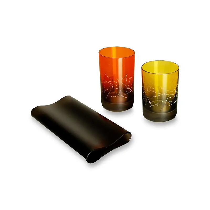 Stojánek na pera Crystalex Harmony designový set z českého skla, oranžová/žlutá