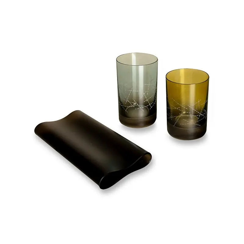 Stojánek na pera Crystalex Harmony designový set na pracovní stůl, modrá/zelená