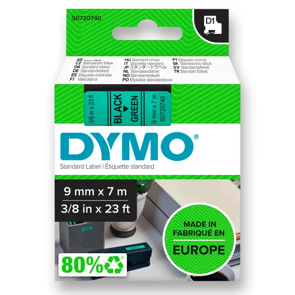 Dymo D1 S0720740 - originální polyesterová páska - 9 mm × 7 m, černo-zelený