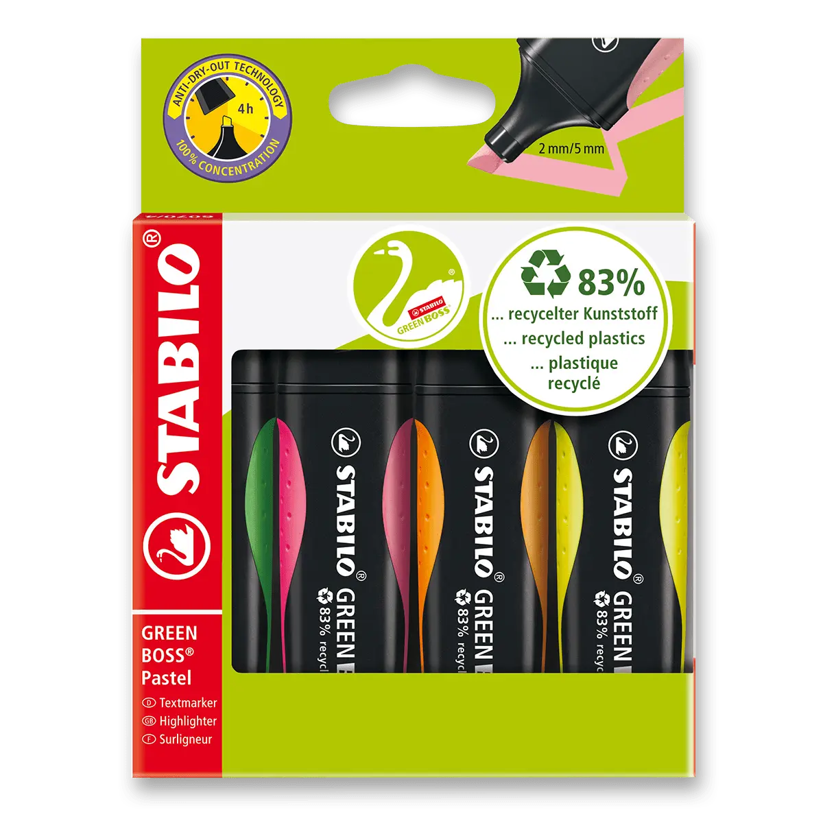 STABILO GREEN BOSS - zvýrazňovač šetrný k životnímu prostředí - sada 4 barev