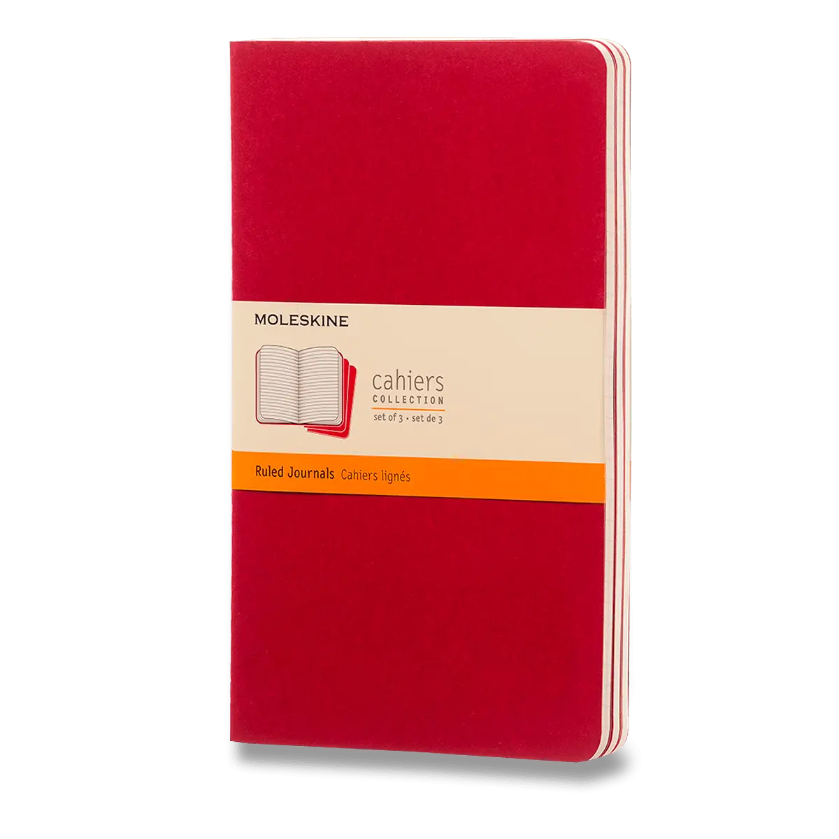 Sešit Moleskine Cahier - 13 x 21 cm, linkovaný, 3 ks, červený