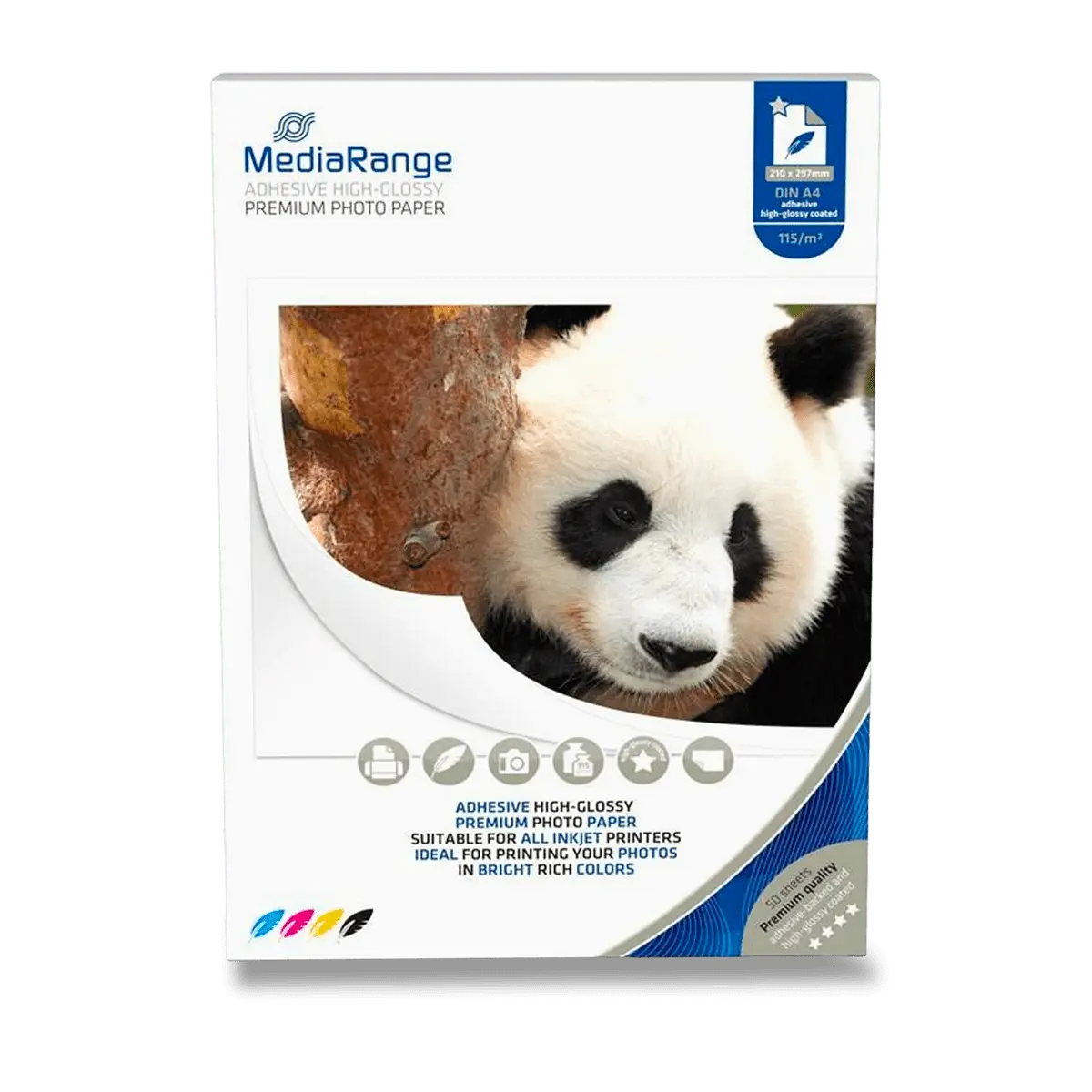 MediaRange - fotografický papír - lesklý, A4, 115 g, 50 listů, samolepicí