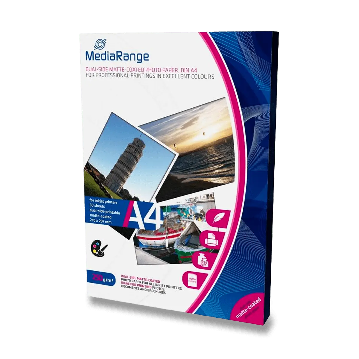 MediaRange - fotografický papír - matný, A4, 250 g, 50 listů, oboustranný