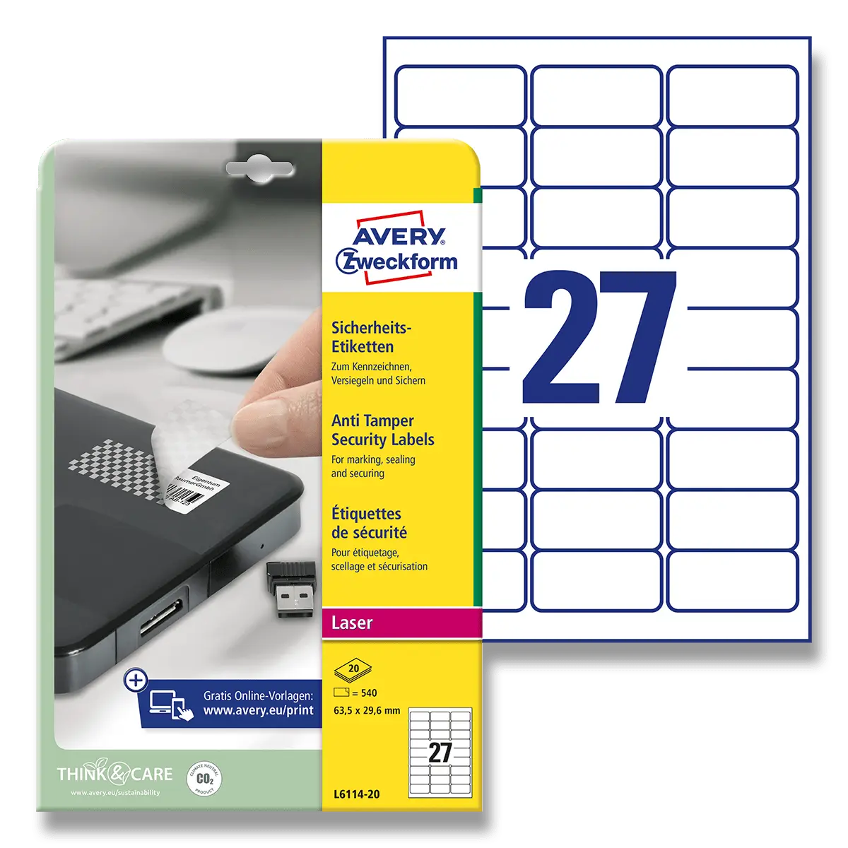 Avery Zweckform - Etikety s ochranou proti manipulaci - 63,5 x 29,6 mm, 540 etiket