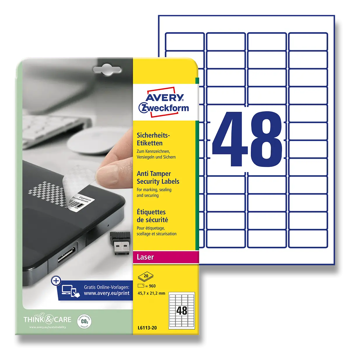 Avery Zweckform - Etikety s ochranou proti manipulaci - 45,7 x 21,2 mm, 960 etiket