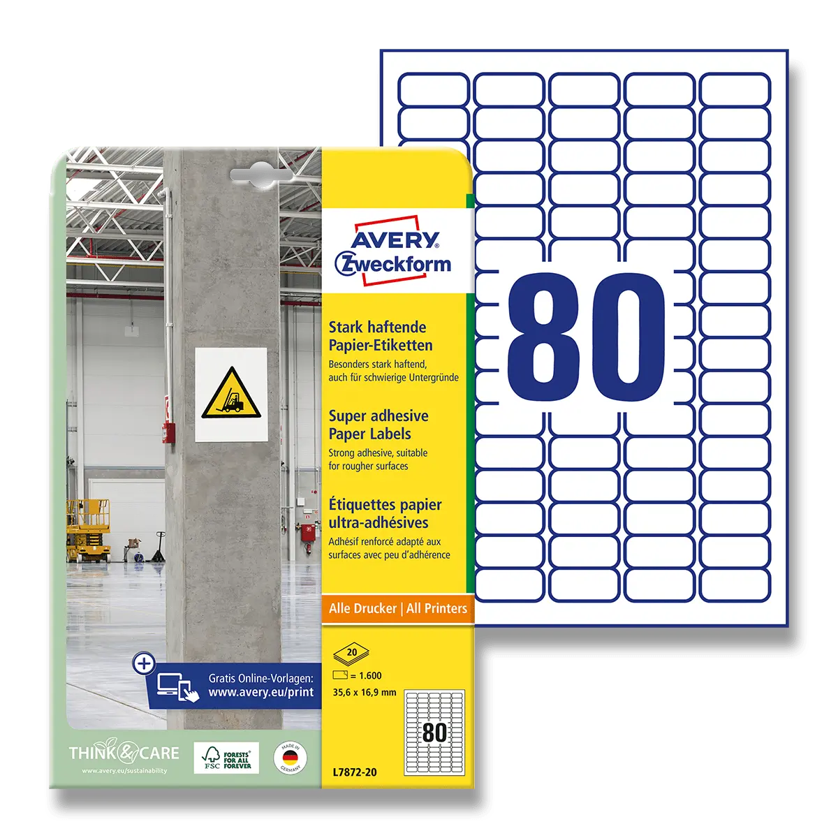 Avery Zweckform L7872-20 Super lepivé etikety 35,6x16,9mm 1600ks bílá