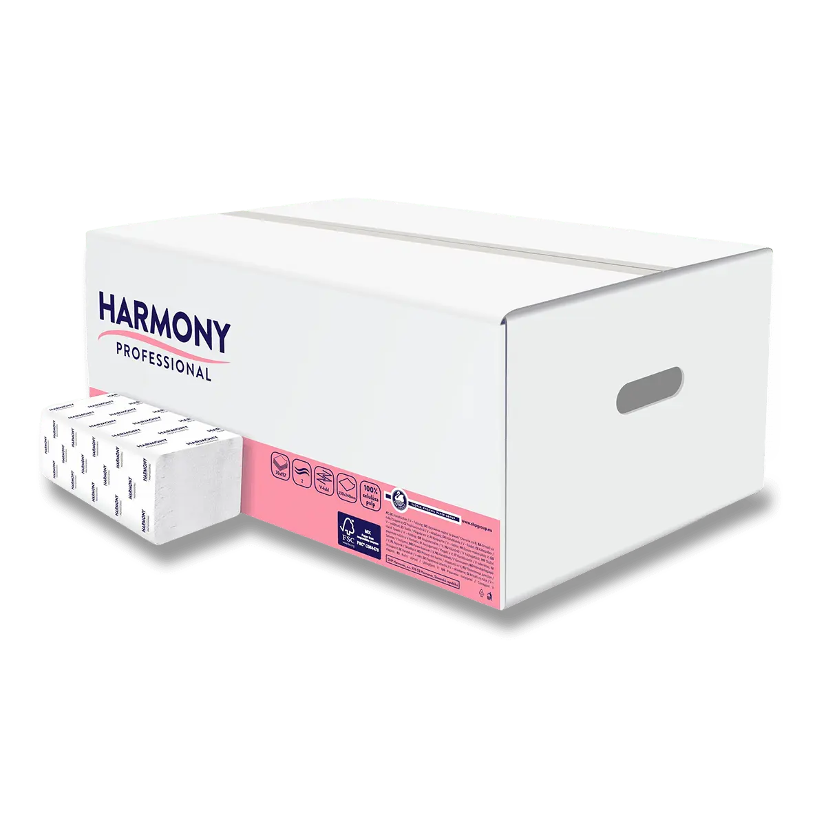 Harmony Professional - papírové ZZ ručníky - 2vrstvé, bílá celulóza, 3140 ks