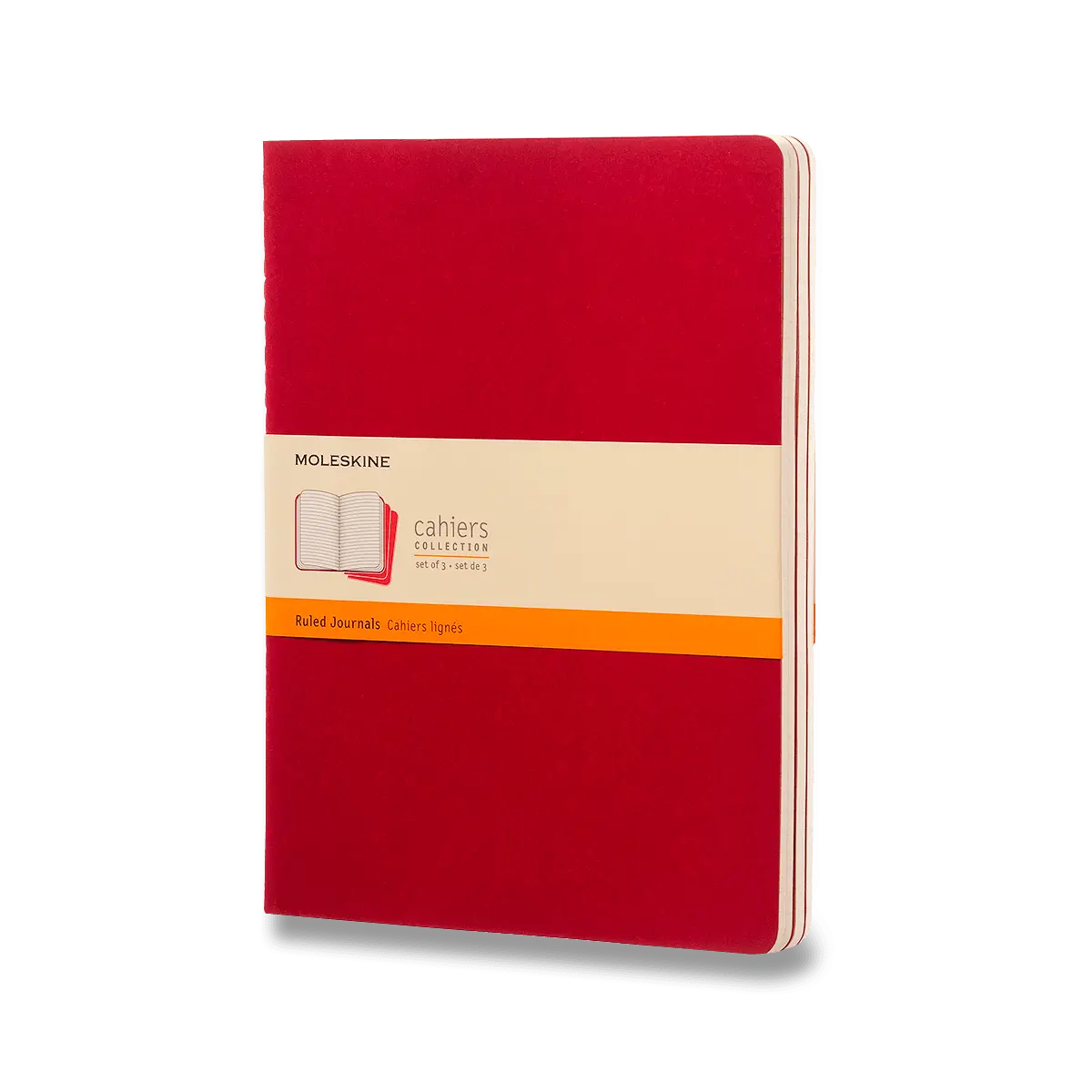 Sešit Moleskine Cahier - 19 x 25 cm, linkovaný, 3 ks, červený