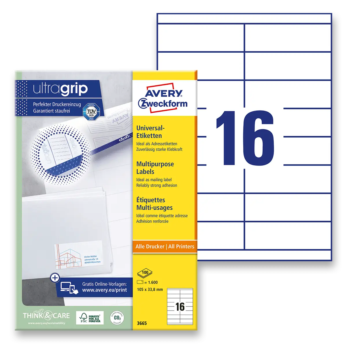 Avery Zweckform Etikety 100 listů A4 bílé 105 x 33,8mm univerzální 3665
