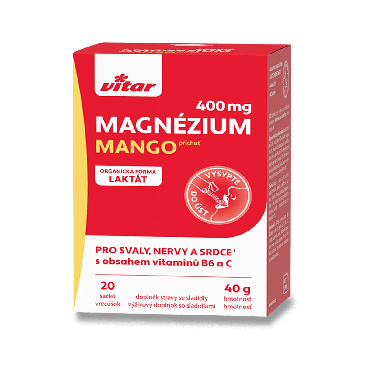 Vitar Magnézium 400 mg + vitamin B6 + vitamin C - 20 sáčků