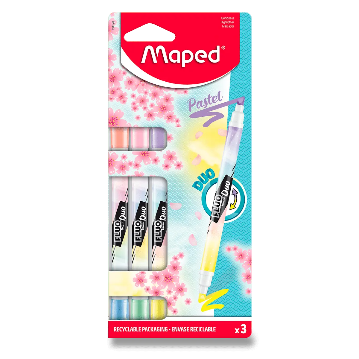 Zvýrazňovač MAPED Fluo Peps Duo Pastel - sada 3 ks