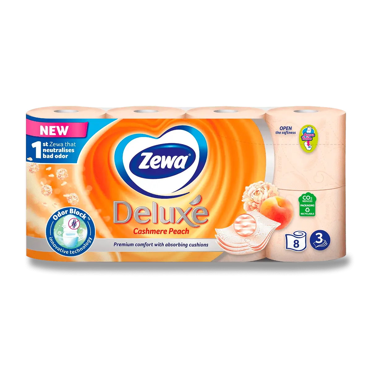 Zewa Deluxe Cashmere Peach - toaletní papír - 3vrstvý, návin 150 útržků, 8 ks, Peach