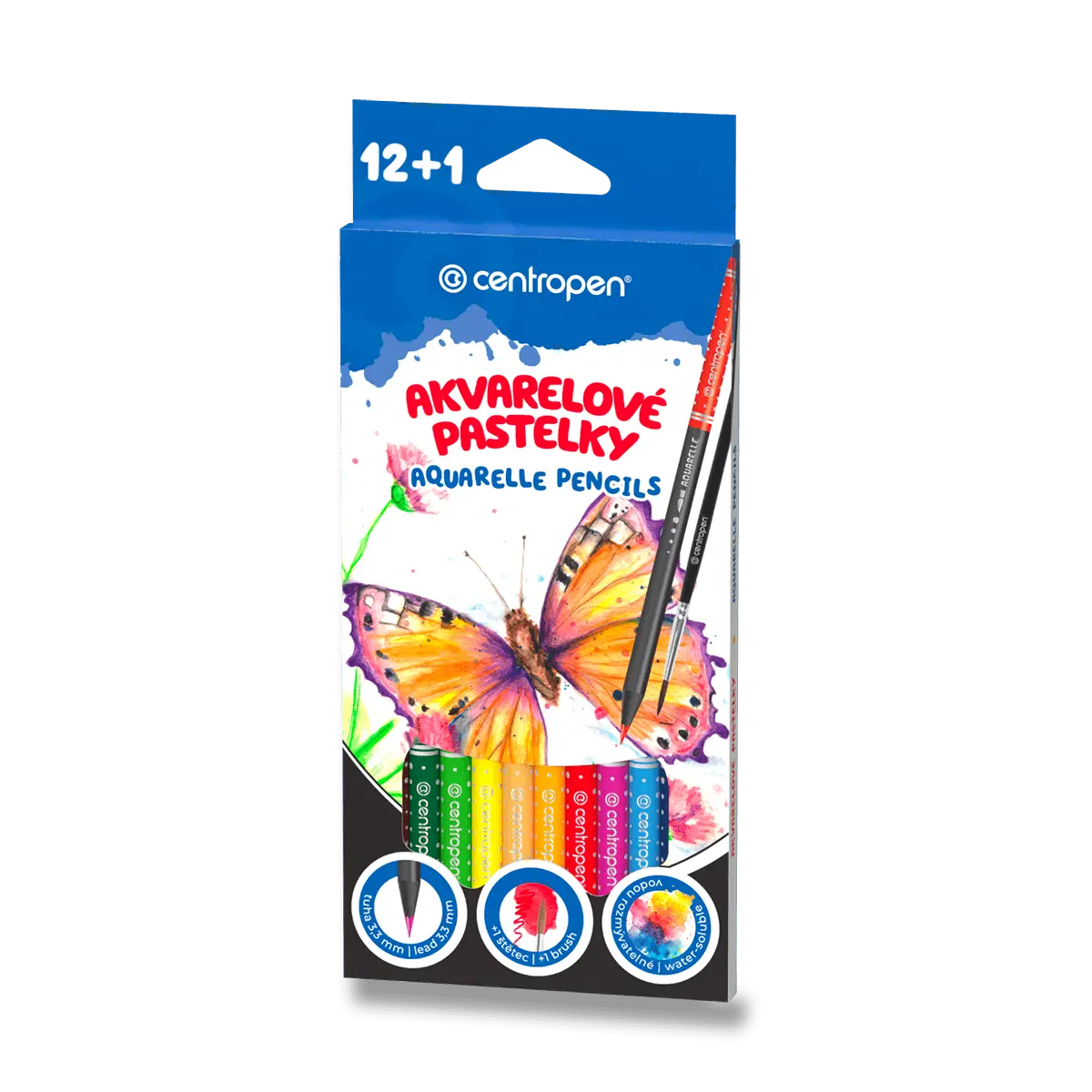 Centropen 9523 - akvarelové pastelky - 12 barev + štětec